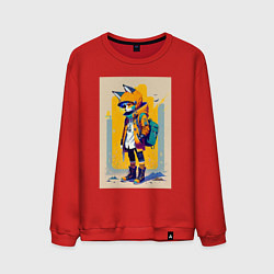 Свитшот хлопковый мужской Fox cub - urban style - neural network, цвет: красный