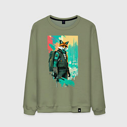 Свитшот хлопковый мужской Лис-геолог - нейросеть, цвет: авокадо