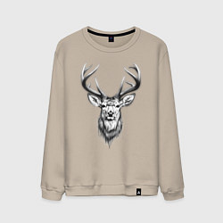Свитшот хлопковый мужской Голова оленя эскиз, цвет: миндальный