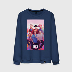 Свитшот хлопковый мужской BTS art anime style, цвет: тёмно-синий