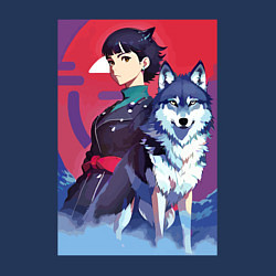 Свитшот хлопковый мужской Девочка со своим другом волком - аниме, цвет: тёмно-синий — фото 2