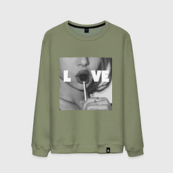Свитшот хлопковый мужской Непристойная девушка с чупа чупсом, цвет: авокадо