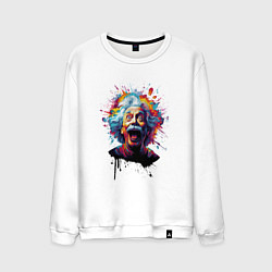 Свитшот хлопковый мужской Эйнштейн с языком в краске, цвет: белый