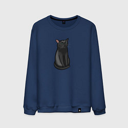 Свитшот хлопковый мужской Кот с пустым взглядом - мем, цвет: тёмно-синий