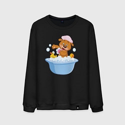 Свитшот хлопковый мужской Мишка купается, цвет: черный