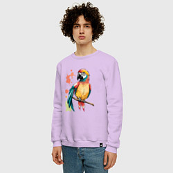 Свитшот хлопковый мужской Попугай в брызгах краски, цвет: лаванда — фото 2