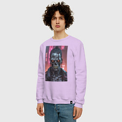 Свитшот хлопковый мужской Зомби зловещий скелет киберпанк, цвет: лаванда — фото 2