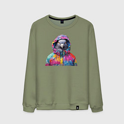 Свитшот хлопковый мужской Голубь в яркой куртке, цвет: авокадо