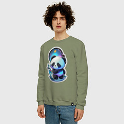 Свитшот хлопковый мужской Стикер: милый панда, цвет: авокадо — фото 2