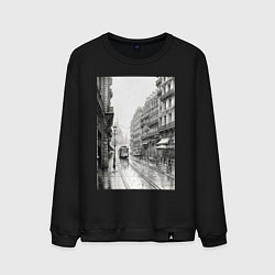 Свитшот хлопковый мужской Черно-белый париж, цвет: черный