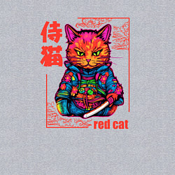 Свитшот хлопковый мужской Кот в японском стиле - самурай, цвет: меланж — фото 2