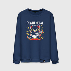 Свитшот хлопковый мужской Death metal - котик с гитарой, цвет: тёмно-синий