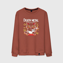 Свитшот хлопковый мужской Death metal - котик с гитарой, цвет: кирпичный