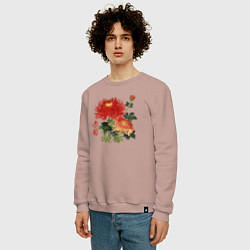 Свитшот хлопковый мужской Красные хризантемы, цвет: пыльно-розовый — фото 2