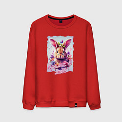 Свитшот хлопковый мужской Кролик в цветах надпись, цвет: красный