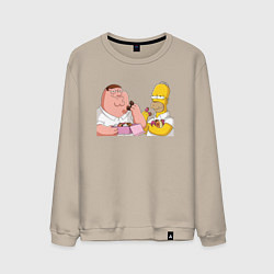 Свитшот хлопковый мужской Питер и Гомер едят пончики, цвет: миндальный
