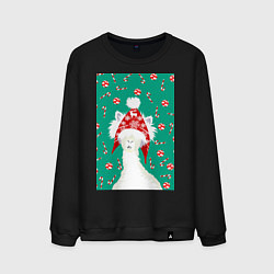 Свитшот хлопковый мужской Лама - альпака в ушанке, цвет: черный