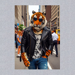 Свитшот хлопковый мужской Cool tiger on the streets of New York - ai art, цвет: меланж — фото 2