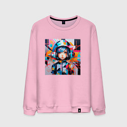 Свитшот хлопковый мужской Девочка-космонавт, цвет: светло-розовый