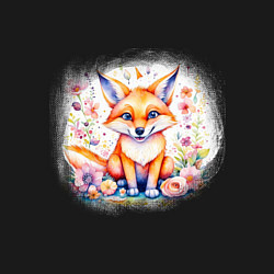 Свитшот хлопковый мужской Милый большеухий лисенок сидит в цветах, цвет: черный — фото 2