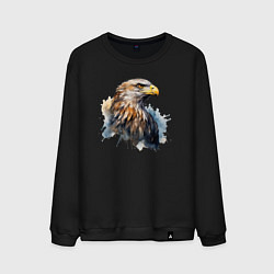 Свитшот хлопковый мужской Акварельный орел в брызгах краски, цвет: черный