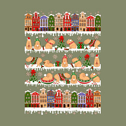 Свитшот хлопковый мужской Капибара зимой на Новый год, цвет: авокадо — фото 2