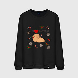 Свитшот хлопковый мужской Я люблю капибар, цвет: черный