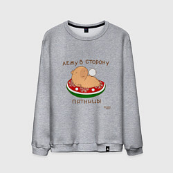 Свитшот хлопковый мужской Капибара: лежу в сторону пятницы, цвет: меланж