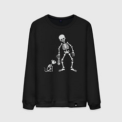 Свитшот хлопковый мужской Котик и скелет, цвет: черный