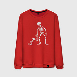 Свитшот хлопковый мужской Котик и скелет, цвет: красный