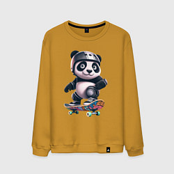 Свитшот хлопковый мужской Cool panda on a skateboard - extreme, цвет: горчичный
