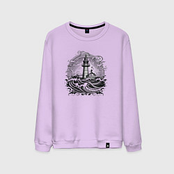 Свитшот хлопковый мужской Море и маяк, цвет: лаванда