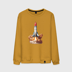 Свитшот хлопковый мужской Взлет космической ракеты, цвет: горчичный