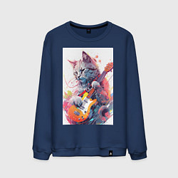 Свитшот хлопковый мужской Chilling guitar cat, цвет: тёмно-синий