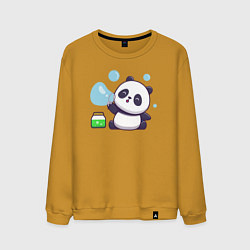 Свитшот хлопковый мужской Панда и мыльные пузыри, цвет: горчичный