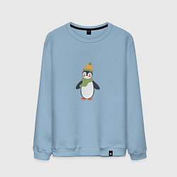 Свитшот хлопковый мужской Весёлый пингвин в шапке, цвет: мягкое небо