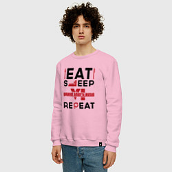 Свитшот хлопковый мужской Надпись: eat sleep GTA6 repeat, цвет: светло-розовый — фото 2