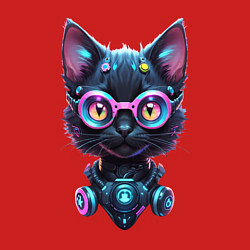 Свитшот хлопковый мужской Прикольный котёнок - киберпанк, цвет: красный — фото 2