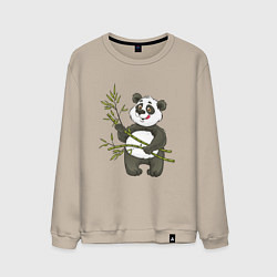 Свитшот хлопковый мужской Мультяшная панда с бамбуком, цвет: миндальный