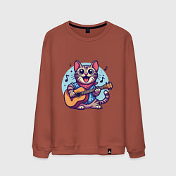 Свитшот хлопковый мужской Полосатый кот играет на гитаре, цвет: кирпичный