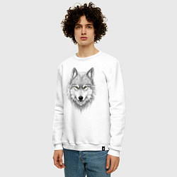 Свитшот хлопковый мужской Волк с оберегом, цвет: белый — фото 2