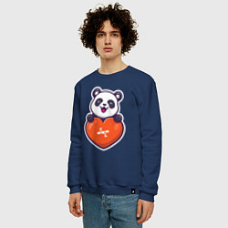Свитшот хлопковый мужской Сердечная панда, цвет: тёмно-синий — фото 2