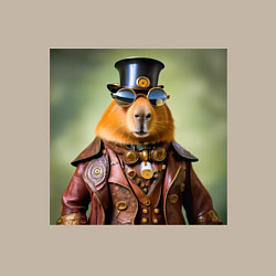 Свитшот хлопковый мужской Мем капибара в очках в стиле стимпанк, цвет: миндальный — фото 2