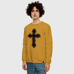 Свитшот хлопковый мужской Крест православный христианский, цвет: горчичный — фото 2