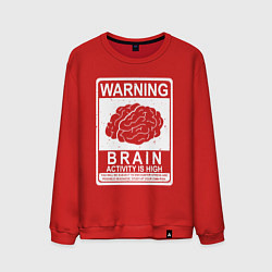 Свитшот хлопковый мужской Warning - high brain activity, цвет: красный