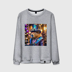 Свитшот хлопковый мужской Мем капибара в цилиндре стиль стимпанк, цвет: меланж