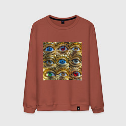 Свитшот хлопковый мужской Золотые глаза разного цвета в стиле стимпанк, цвет: кирпичный