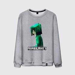 Свитшот хлопковый мужской Minecraft девушка с зелеными волосами, цвет: меланж