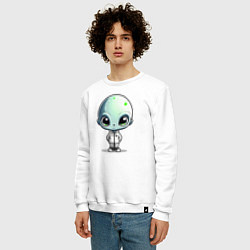 Свитшот хлопковый мужской Милый инопланетянин с большими глазами, цвет: белый — фото 2