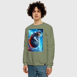 Свитшот хлопковый мужской Space cat - ai art, цвет: авокадо — фото 2